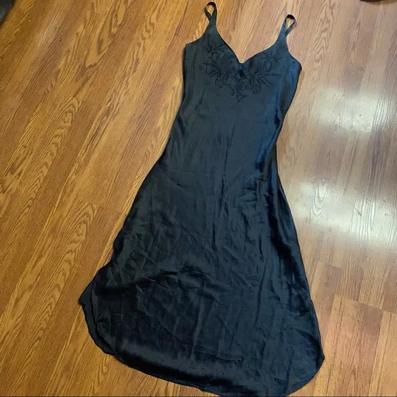 Vintage 90’s 100% Silk Dress Black Silk Slip Dress Size Small Satin Mini Dress - Picture 5 of 12